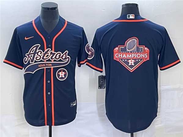 Men%27s Houston Astros Navy Team Big Logo With Patch Cool Base Stitched Jersey